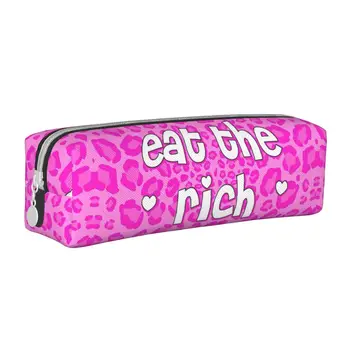 Сладък Пеналы Eat The Rich Леопард Молив Box Pen Box за Момичета И Момчета, Чанти Голям Капацитет, Канцеларски материали, Ученически Принадлежности с Цип за студенти