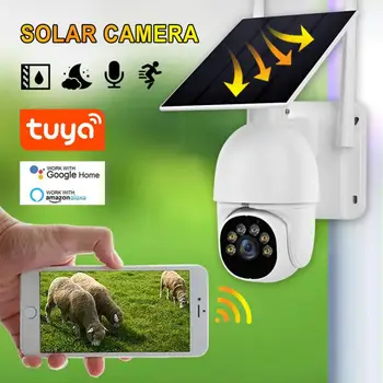 Слънчевата камера, 4G, WiFi Външна IP камера за нощно виждане със слънчев панел за зареждане на батерията на Камерата видеонаблюдение за Алекса