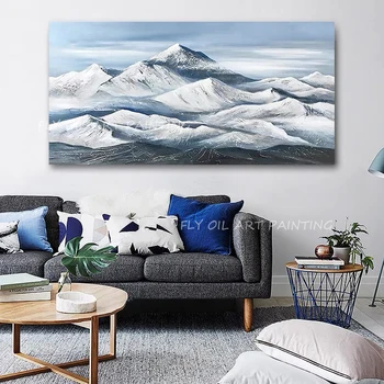 Снежна планина в големи размери, 100% платно с ръчно рисувани, ръчно рисувани, платно, маслени картини, живопис върху платно, стенни модел