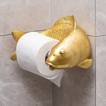 Статуетка Koi Рибка Рана на Държач за тоалетна хартия, Закачалка за кърпи Стенни Държач за тоалетна хартия за баня Без пробиване