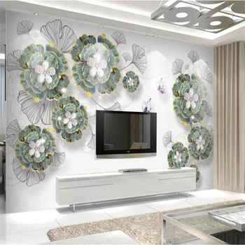 тапети wellyu на поръчка papel de parede Европейският модел украса от гинко цвете перли релеф модерен минималистичен фон 3d