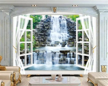 Тапети по поръчка beibehang 3D Снимка на Фреската прозорец водопад дневна спалня Хотел ТЕЛЕВИЗИЯ фон Papel de parede 3D тапети