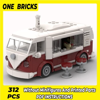 Технически модели Moc Bricks серия автомобили Mini T1 Food Truck Модулни градивни елементи Подаръци Играчки за деца Монтаж на комплекта 
