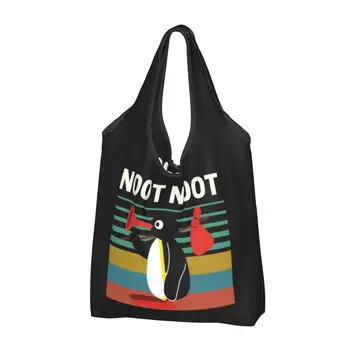 Торби за многократна употреба за пазаруване от смешно карикатура Noot Noot Pingu Penguin Meme, рециклируеми Сгъваеми чанти за пазаруване, екологично чисти, са поставени в джоб