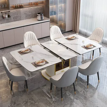 Трапезна маса от масивна дървесина, с правоъгълна комбинация лесно луксозна маса за хранене и столове и за домашно ползване