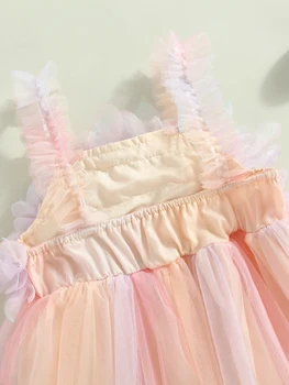 Тюлевое рокля за момиче без ръкав, рокля пакетче контрастен цвят, украшенное 3D цветове, идеални за партита и принцеси