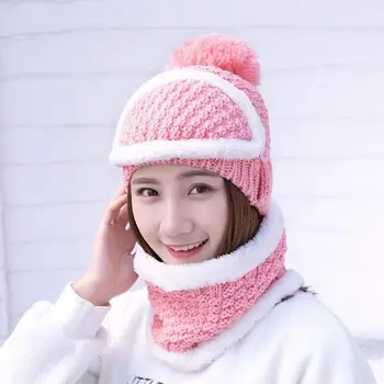 Удобна зимна шапка-пуловер, акрилна вязаная шапка гладка, вязаная топла шапка-шал, комплект седалките
