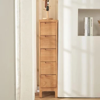 Ультраузкий шкаф за съхранение с шевове 25 см, от масивно дърво скрин за спалня мини шкафче от масивно дърво за съхранение в хола