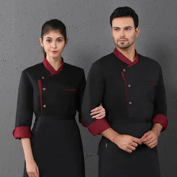 Униформи-готвачи за работа в кухнята на хотел трапезария с дълги ръкави, Качествена мъжки униформи готвач, палта-готвач за жени