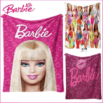 Фланелевое одеяло кукли Барби с модерен принтом, Зимата на Топло Одеяло на дивана, Меко и удобно Одеяло за кондициониране на въздуха, Домашен Матрак