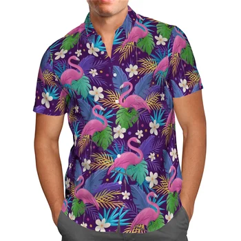 Хавайска риза, хавайски плаж, на Летни цветя, фламинго, мъжка риза с 3D принтом, тениска Harajuku, ежедневни ризи в стил хип-хоп 24