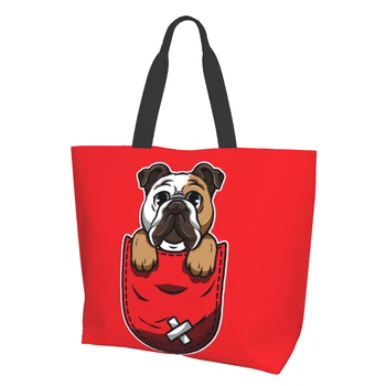Хубава cartoony кученце с малко куче в червено джоба си, холщовая чанта за жени, за многократна употреба за хранителни стоки, чанта за кухня почивен ден