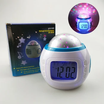 Цветна проекция на Звездното небе, Digital alarm clock, Детски Музикален будилник за сън, Led Нощен Цветна светлина, за украса на дома спални