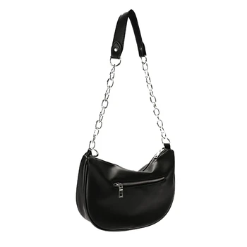 Чанта Черна подмышечная чанта с ципове на рамото си за разходка по улицата