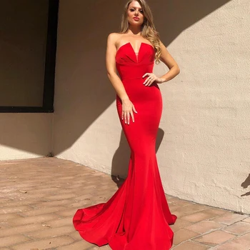Червени вечерните рокли без презрамки от 2021, секси рокли за абитуриентски бал в стил русалка с V-образно деколте, елегантна вечерна рокля по поръчка с отворен гръб, vestido de fiesta