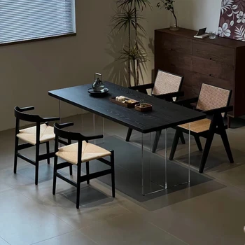 Черен Прозрачен маса за Хранене, Кафе кухненски маси от масив, дърво в скандинавски стил, Акрилна мебели в ретро стил Tavoli Da Pranzo HD50CZ