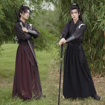Черно Hanfu за мъже, бродирани студенти в китайски стил, Wuxia, ежедневни облекла за изпълнения с дълъг ръкав, китайското традиционната рокля