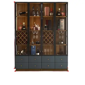 Четырехдверный шкаф с осветление, винен шкаф от висок клас, модерна минималистичная стъклена врата, външен кабинет в скандинавски стил, БАР ПОЛК ОТСТРАНИ