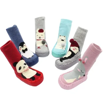 Чорапи за новородени момчета и момичета, зимни чорапи на дебелото неплъзгащи гумена подметка, детски обувки с нелепо мультфильмами, Детски памучни домашни чорапи