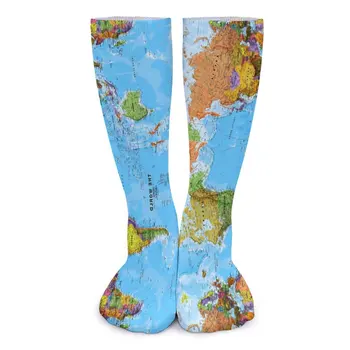 Чорапи с карта на света, годината на реколтата чорапи в стил харадзюку с принтом, женски качествени чорапи за джогинг, пролетни графични мини чорапи