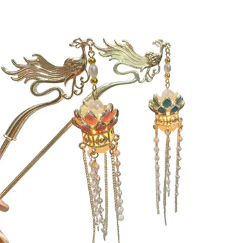 Шнола за коса с бретон, украса за гроба на птици, перлата на прическа с дълга четка за китайски костюми Ханфу за cosplay